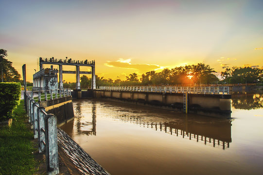 sunset Weir at Chiang mai province, Thailand.