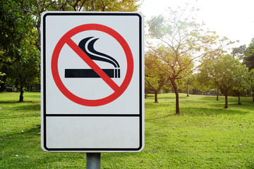 Label no smoking metal sign in the park