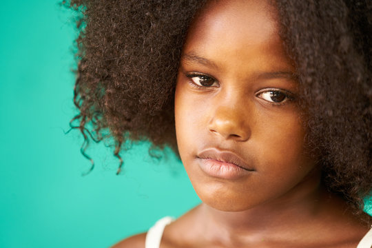 Beautiful African American Girl Hispanic Child Sad Face Expressi
