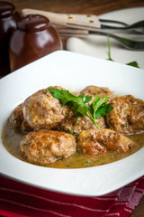 Pork meatballs with dill sauce.