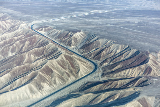 Lines and Geoglyphs in the Nazca desert. It is a designated UNESCO World Heritage Site - Peru, South America