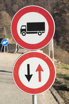 No trucks road sign