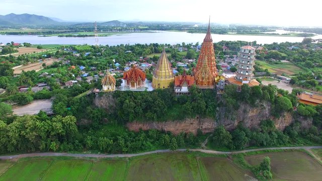 aerial view of wat thum suae temple kanchanaburi thailand
