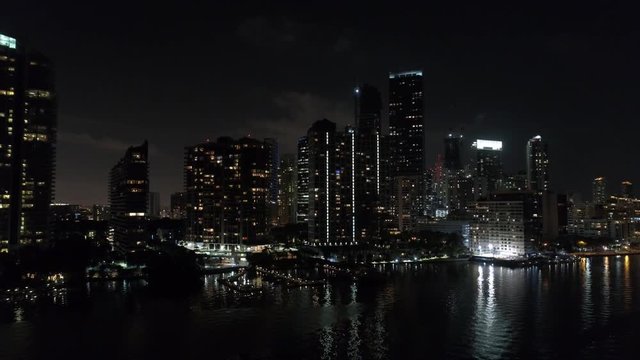 Night aerial video of Brickell on the Bay