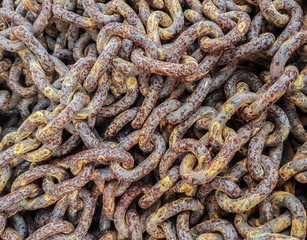 Close-up of old rusty chain links