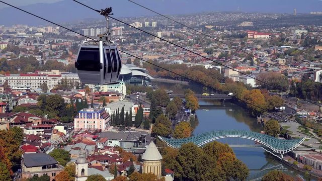 beautiful cityscape of Tbilisi with cableway from Narikala fortress, Georgia