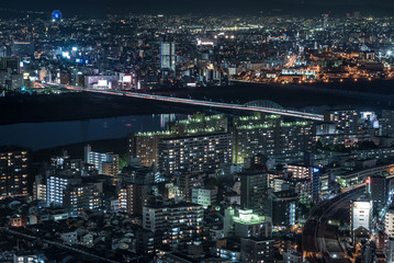Fototapeta na wymiar Osaka Yodogawa Night View - 大阪　淀川の夜景