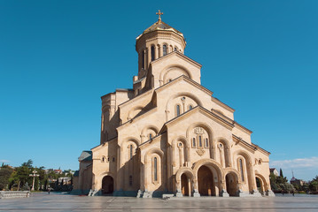 Fototapeta na wymiar Sameba - the big structure of Holy Trinity Cathedral of the Georgian Orthodox Church