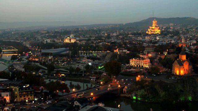 beautiful view of Tbilisi in the evening