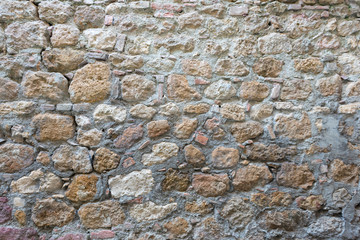 Aged cracked stone wall of a historical building