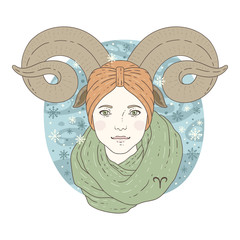 Aries zodiac sign Winter season illustration