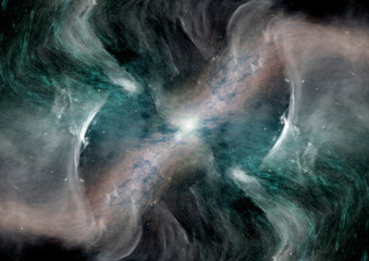 Fototapeta premium Stars, dust and gas nebula in a far galaxy