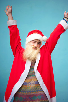 Real Santa on a blue background