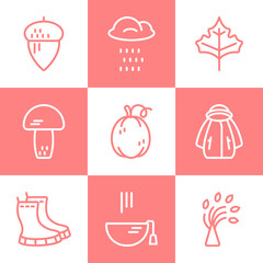 Autumn symbols made in vector. Unique and modern set of linear icons isolated on background. Line icon collection.