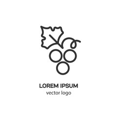 Line style logotype with grapes. Isolated on white background and easy to use. Clean and minimalist symbol. Modern easy to edit logo template.