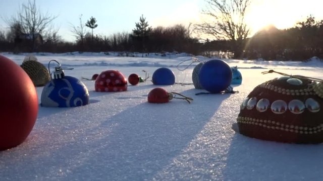 New Year's toys on a snow field