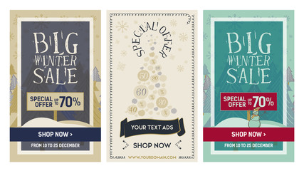 Set web banner and poster big winter sale and special offer