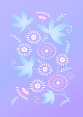 Elegant card with flowers on blue background