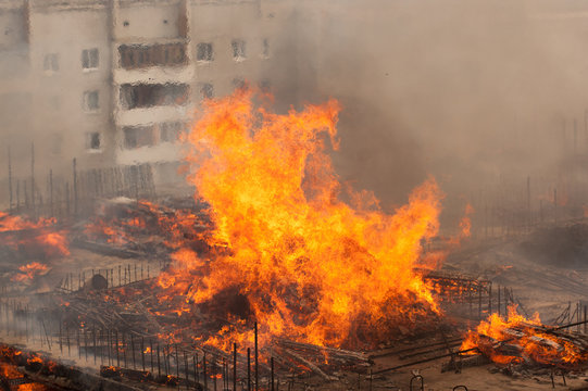 Fireman extinguish fire in homes and buildings