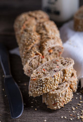 Rye baguette close up