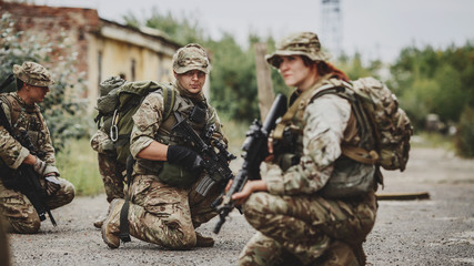 Army sniper during the military operation in the city. war, army