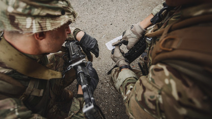 Army sniper during the military operation in the city. war, army