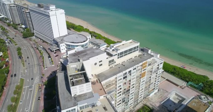 Aerial video of a hotel swimming pool in Miami Beach