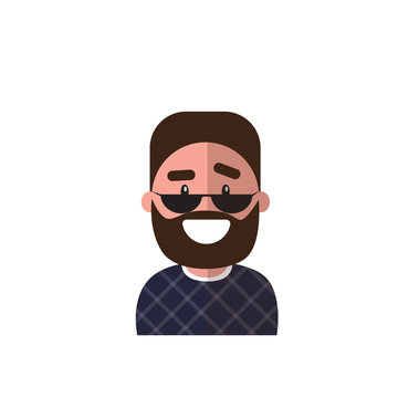 Profile Icon Male Avatar Man, Hipster Cartoon Guy Beard Portrait, Casual Person Flat Vector Illustration