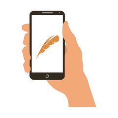 Hand holding smartphone vector illustration