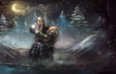 Dwarf knight on winter cold 