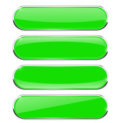 Obraz premium Green buttons. Oval shiny web icons with metal frame