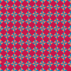 Blue orange rhombus geometric seamless pattern on pink background.