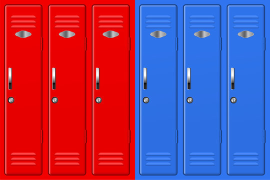 Red and blue school lockers