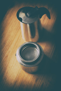 Preparing the coffee brew.