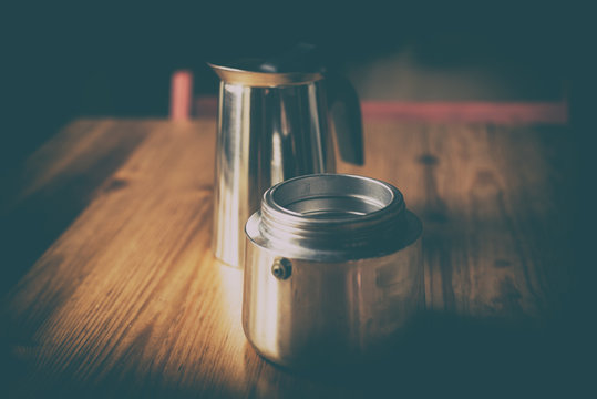 Preparing the coffee brew.