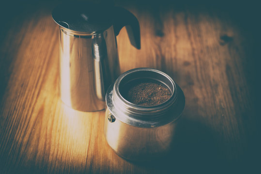 Preparing the coffee brew.