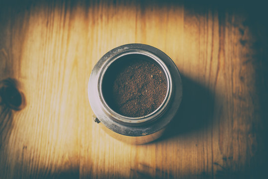 Preparing the coffee brew.