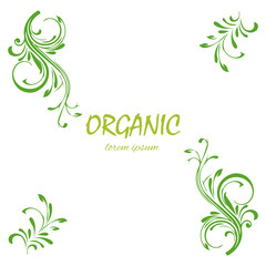 Green natural Organic sign pattern on white background.