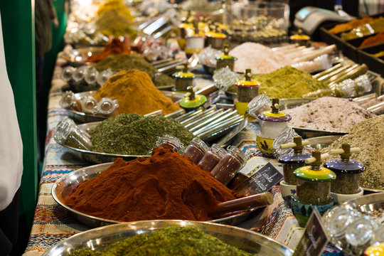 market where they sell salt, sugar and other colorful spices