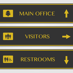 Office and Restrooms sign illustration