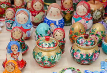 Fototapeta na wymiar Russian traditional Matryoshka souvenirs