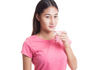 Young Asian woman with a glass of drinking water.