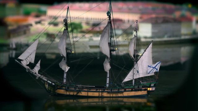 wooden sailing ship with three mast brigantine