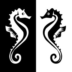 white and black seahorses reflection icon vector