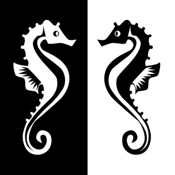 white and black seahorses reflection icon vector