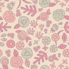 Fototapeta na wymiar doodle flowers seamless spring pattern. Floral vector background