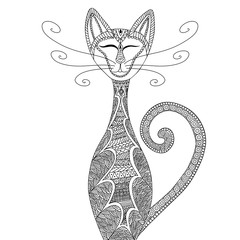 Cat in zentangle style. Anti-stress coloring for adults