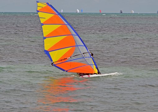 Windsurfing off of Virginia Key a popular boardsailing venue in Key Biscayne,Florida