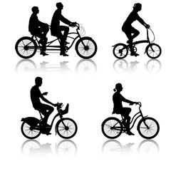 Set silhouette of a cyclist male and female. vector illustratio