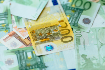Euro currency.  Euro cash closeup. Euro bancnotes background. 